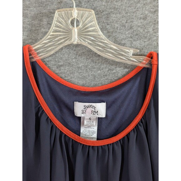 Sweet Storm Dress Peek a Boo Sleeve Navy Orange Detail Womans Size Small - Picture 8 of 16